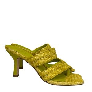 ASH New Raffia Leather Strap Mules Thong Kitten Heel Sandals Square Toe Shoes 38